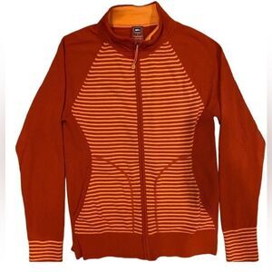 REI Womens Rendezvous CoolMax Orange Striped Full Zip Cardigan Sweater Large